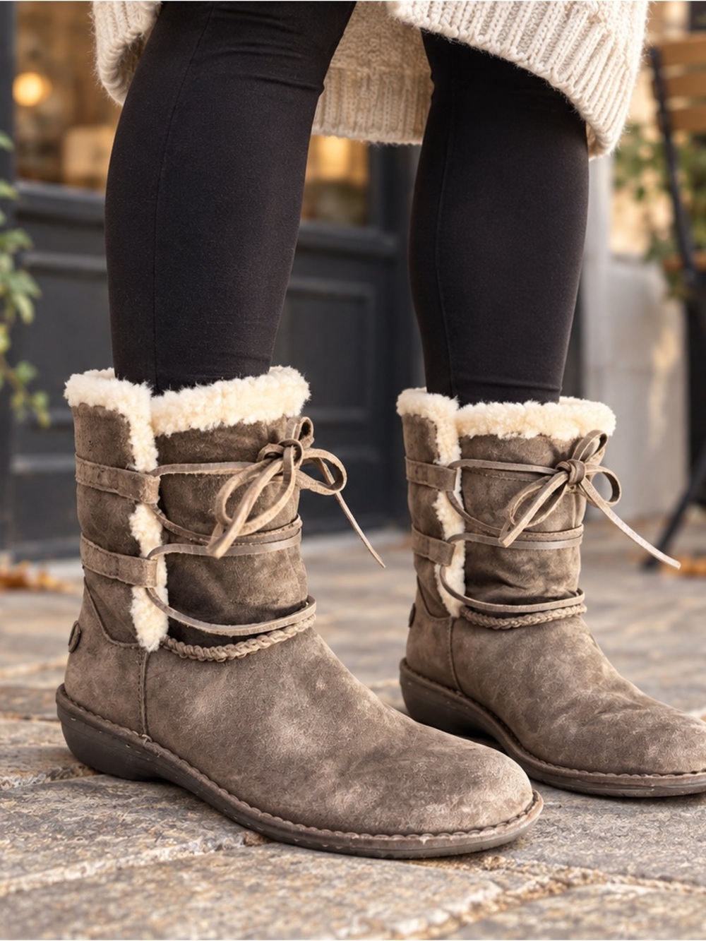 UGG Taupe Suede Shearling-Trim Ankle Boots